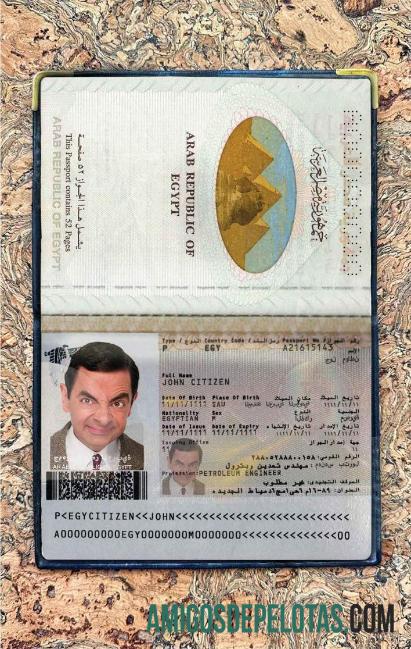 Foto do passaporte egípcio amostra